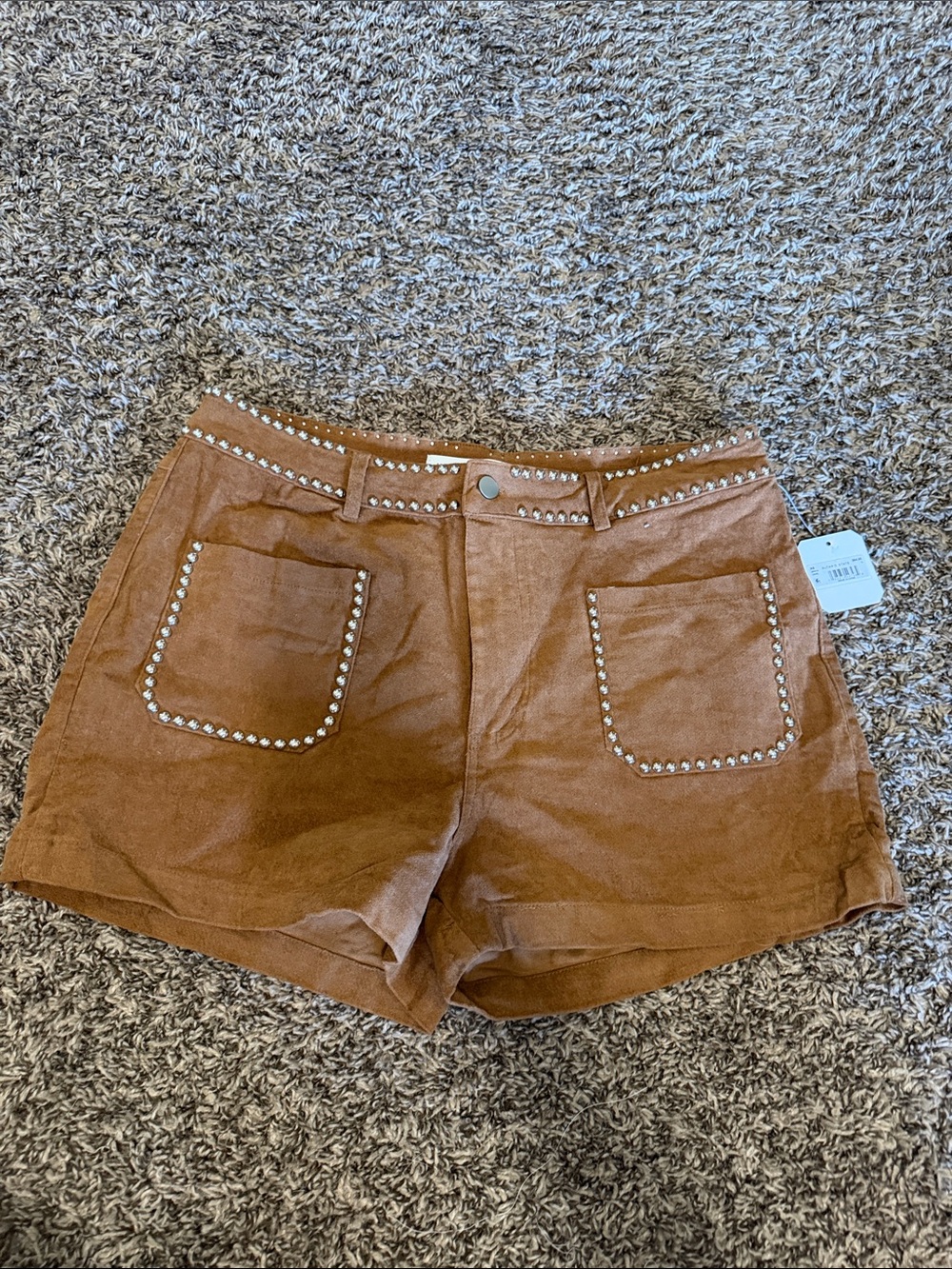 Altar'd State Brown Stud-Trim Women's Jean Shorts